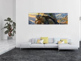 Obraz - Żółw i górski krajobraz (170x50 cm)