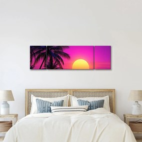 Obraz - Fioletowy zachód słońca z palmą (170x50 cm)
