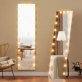 HOMCOM Lustro całopostaciowe 150x40 cm RGB-LED stojące z 21 żarówkami, 7 kolorów światła, przycisk dotykowy, funkcja pamięci | Aosom PL