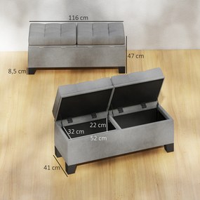 HOMCOM Fondoletto ławka z pojemnikiem tapicerowana, 116x41x47 cm, Szary