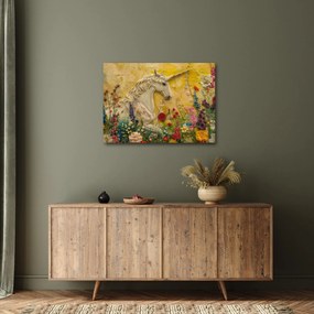 Obraz - Jednorożec z kwiatami (70x50 cm)