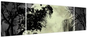 Obraz - Księżyc w pełni nad powierzchnią, wersja czarno - biała (170x50 cm)
