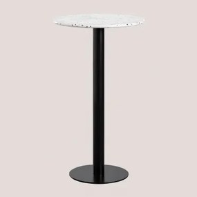 Wysoki, Okrągły Stolik Barowy Ø60 Cm Z Lastryko Dolce Terrazzo W Kolorze Kości Słoniowej - Czarny - Sklum