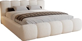 Łóżko tapicerowane 180x200 cm Ravello - łóżko z pojemnikiem, stelaż metalowy - tkanina boucle kremowy (Lambi 1)