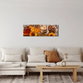 Obraz - Martwa natura z słoikami miodu (z zegarem) (90x30 cm)