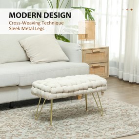 HOMCOM Nowoczesny Puf z Metalowymi Nogami, Miękkim Siedziskiem, do Salonu, Sypialni, Przedpokoju, Kremowy