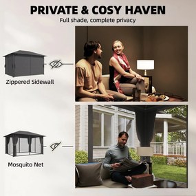 Outsunny Altana ok. 4x3m Wodoodporna Stabilna Zimowa Altana z Moskitierą, 4 ścianami, wentylacją i otworami odpływowymi | Aosom PL