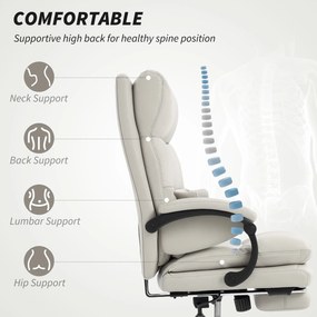 HOMCOM Fotel biurowy regulowany wysokościowo krzesło do biurka z podparciem lędźwiowym, podłokietnikami, podpórką na stopy, z ekoskóry, jasnoszary