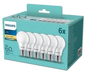 ZESTAW 6x LED Żarówka Philips A60 E27/8W/230V 2700K