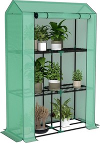 Outsunny Szklarnia z 3-poziomową półką, osłona z tworzywa sztucznego odpornego na UV, rolowane drzwi, 100 x 40 x 150 cm, zielona