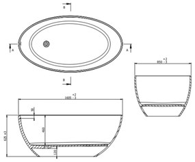 Wanna wolnostojąca owalna beżowa błyszcząca z konglomeratu 160 x 85 cm KALMI BEIGE GLOW z przelewem SLIM cienki rant