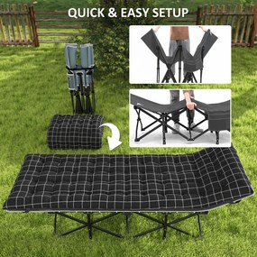 Outsunny Składane łóżko campingowe, z materacem, ergonomiczne, metalowy stelaż, Czarne