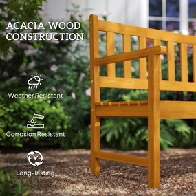 Outsunny 2-osobowa ławka ogrodowa z drewna, odporna na warunki atmosferyczne, z oparciami i podłokietnikami, 320kg, 149x56,5x89cm, Teak