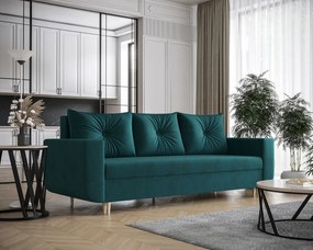 Welurowa rozkładana sofa w kolorze morskim N2-C97