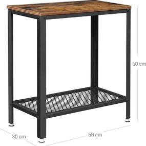 Stolik pomocniczy z półką TAYLOR 60x30 cm, rustykalny brązowy