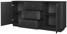 Komoda z szufladami Vesper 160 cm na cokole - czarny / złote uchwyty