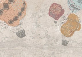 Fototapeta - Balony nad miastem, ciepłe odcienie (196x136 cm)