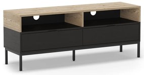 Czarna szafka pod TV w dekorze dębu 140x55 cm Marion – Marckeric