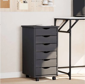 Pojemna szafka na kółkach MOSS w kolorze szarym z litego drewna sosnowego z 6 szufladami