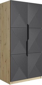 Szafa Asha 100 cm z ryflowanym frontem i metalowymi uchwytami- artisan / rivier stone mat / czarne uchwyty
