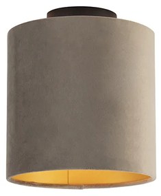 Lampa sufitowa z abażurem z weluru w kolorze taupe ze złotym wykończeniem 20 cm - Combi BlackWiejski/ Rustykalny / Vintage Oswietlenie wewnetrzne