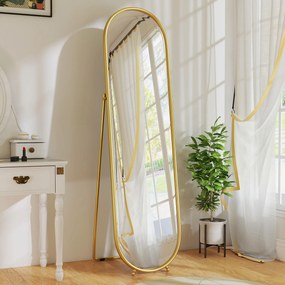 HOMCOM Lustro całopostaciowe, owalny kształt, wolnostojące, rama metalowa, 50x180 cm, złote | Aosom PL