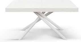 Stół drewniany, biały jesion, biała podstawa, wym.140x90-220x90cm - CARRARA