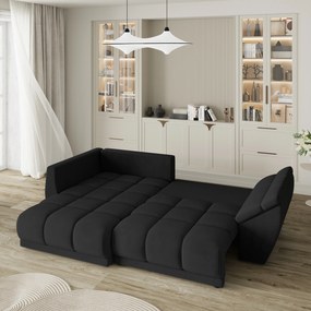 Masseno Narożnik ORENTI z funkcją spania i pojemnikiem na pościel Narozniki L, Rozkładana sofa - Czarny, MATT VELVET 99