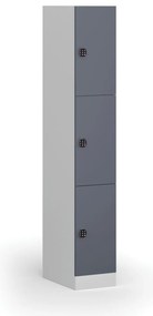 Szafka skrytkowa, 3 schowki, 1850 x 300 x 500 mm, demontaż, zamek kodowy, drzwi ciemnoszare