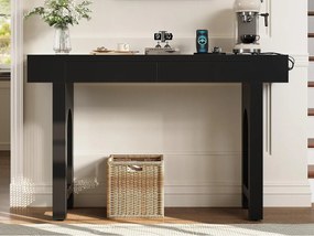 Stół konsolowy 120x35,5x76,5cm - z 2 szufladami - z gniazdkiem elektrycznym - MDF - Czarny