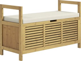 HOMCOM Półka na buty z pojemnikiem, Ławka na buty, miękkie siedzisko, bambus, 100x40x60 cm