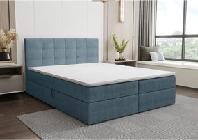 BEDANTE Łóżko kontynentalne KIDA 180x200 Curio 74 Niebieski Łóżko małżeńskie Łóżko hotelowe Sypialnia Materac Topper Schowek