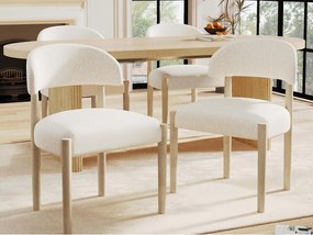 Zestaw 4 krzeseł z litego drewna - Styl nowoczesny - Konstrukcja z litego drewna - Tkanina bouclé - Kolor naturalny