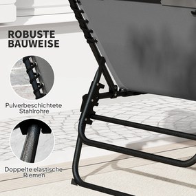 Outsunny 2‑częściowy zestaw leżaków składanych z zagłówkiem, 5‑stopniowo regulowanym oparciem, kieszenią boczną, ciemnoszary | Aosom PL