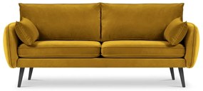 Żółta aksamitna sofa z czarnymi nogami Kooko Home Lento, 198 cm