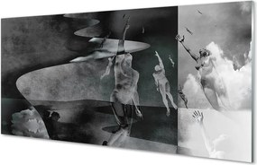 Panel szklany do Kuchni Czarno-Białe Niebo i Ludzie