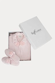 Damski bambusowy szlafrok ROSE + kapcie S Różowy