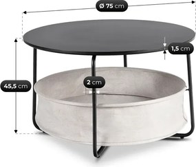 Stolik Kawowy z Koszem DORA 75 cm Czarny/Beżowy Nowoczesny