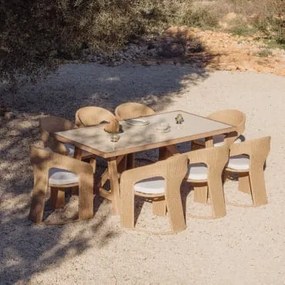 Zestaw Stołu Prostokątnego 200x100 Cm Z Drewna Akacjowego I Płytek Dubai Oraz 8 Krzeseł Ogrodowych Z Rattanu Syntetycznego Omare Kremowa Tapioca -