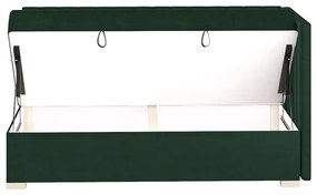 Ciemnozielone narożne łóżko dziecięce ze schowkiem i materacem 90x200 cm Snugi – Ghado