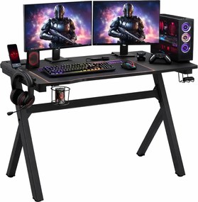 Czarne biurko gamingowe z podświetleniem LED C0-N68
