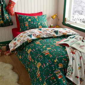 Zielona bawełniana pościel dziecięca do łóżeczka 120x150 cm Christmas Fairground – Belle &amp; Boo