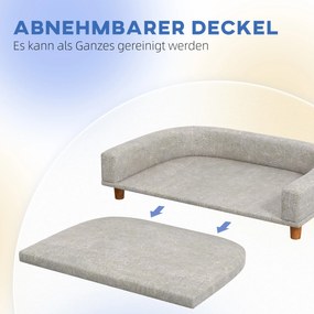 PawHut Sofa dla Dużych Psów do 30 kg, z Wyściełaną Poduszką, Nogami z Drewna Sosnowego, 98 x 67 x 25 cm, Szara