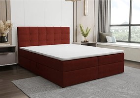 BEDANTE Łóżko kontynentalne KIDA 200x200 Curio 57 Czerwony Łóżko małżeńskie Łóżko hotelowe Sypialnia Materac Topper Schowek