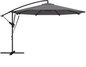 Outsunny Parasol boczny Ø300 cm regulowany z korbą, linkami wiatrowymi i pokrowcem, ciemnoszary | Aosom PL