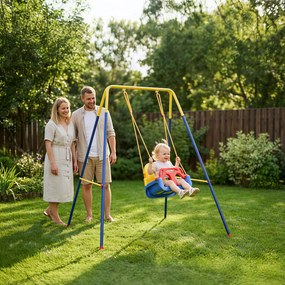 AIYAPLAY Składany stojak na huśtawkę, z ramą w kształcie litery A, 2 haki, 4 kotwy gruntowe, dla dzieci od 9 miesięcy do 8 lat, 128x155x157 cm, niebieski | Aosom PL