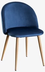Zestaw 4 Tapicerowanych Krzeseł Jadalnianych Ze Stali Kana Natural Wood & Aksamitny Blue & Aksamitny - Sklum