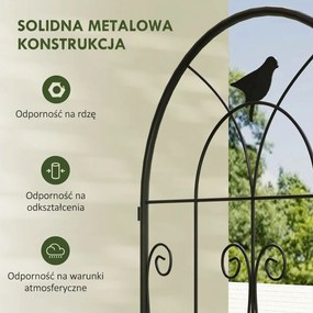 Metalowa Pergola Outsunny, Zestaw 2szt. do Wbijania, Odporna na Rdzę, z Motywem Ptaków na Rośliny Pnące 50x120 cm, Czarna
