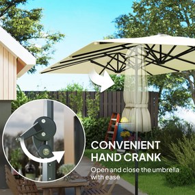 Outsunny Podwójny parasol, 451 x 264 cm Parasol z systemem korbkowym, 12 metalowych żeber, maszt z aluminium, Kremowy
