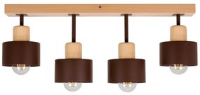 Brązowa lampa sufitowa, czteropunktowy spot DBR60x7BU z drewna i metal
